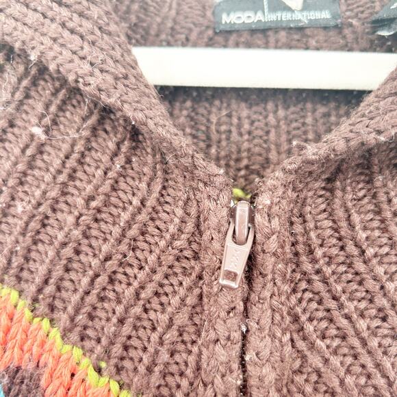 Moda International Womens Wool Blend Fair Isle‎ Knit Full Zip Cardigan Sweater L - Picture 7 of 8